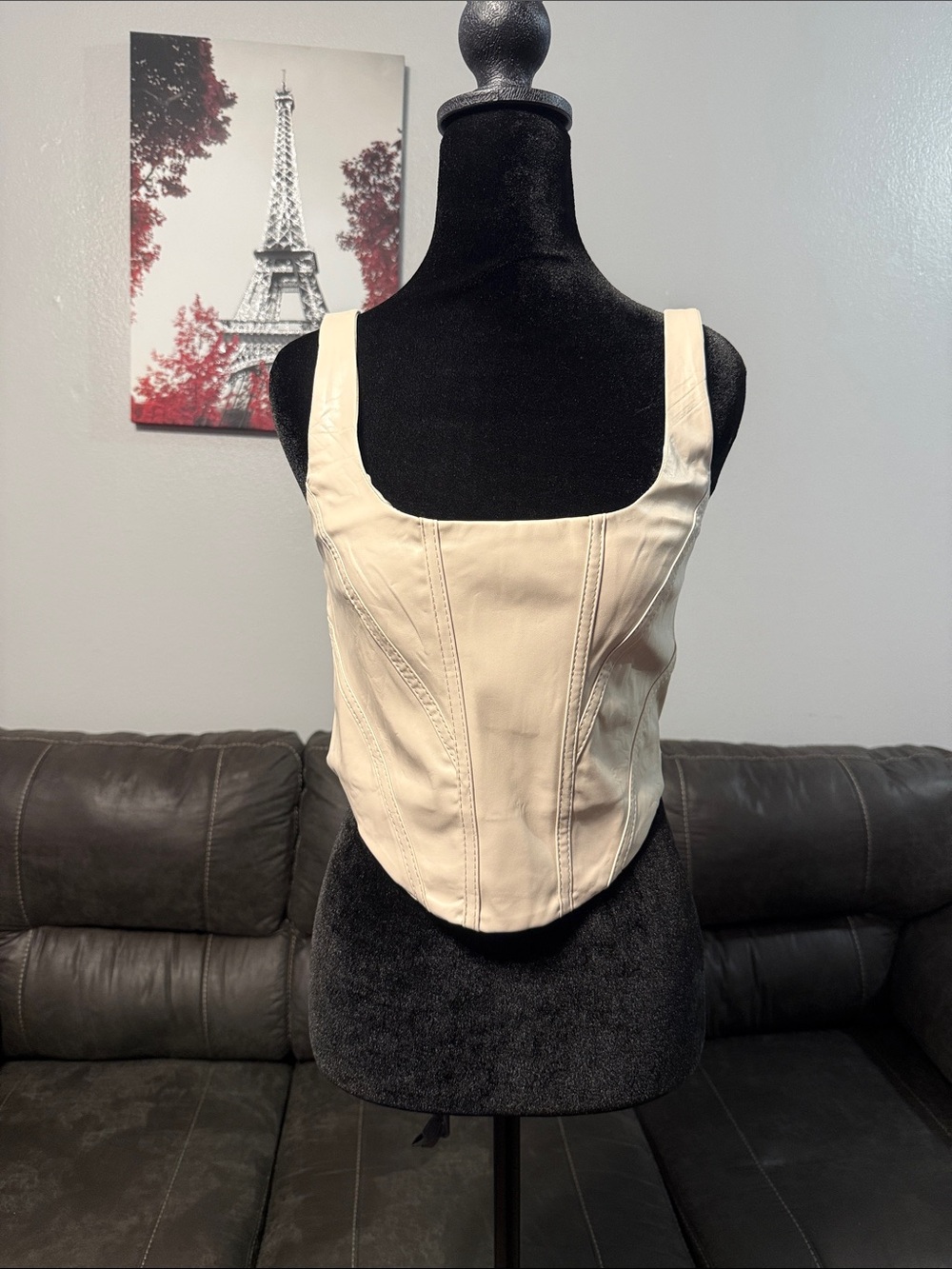 Love Tree Cream Square-Neck Corset Crop Top